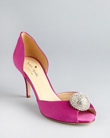 These ravishing evening pumps do retro right with fabulous jeweled accents on spectacular satin; by kate spade new york.