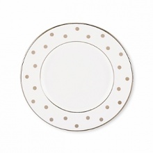 Kate Spade's Larabee Road Platinum, peppered with platinum polka dots, will give your table its own personality. Crafted of white bone china, each piece is dishwasher safe.