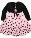 Adorable versatile shrug complements this dainty pink dot dress with jeweled sash by Blueberi Boulevard.