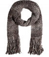 An ultra cool finish to your cold weather look: Antik Batiks chunky knit amber/grey heather scarf - Long fringed ends - Wear with urban outerwear and colorful accessories