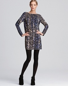 This Tibi silk shift dress works the snake-print trend beautifully for exotic chic. Team it with wedge booties for the office, adding a sparkling statement necklace for after-work drinks.