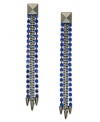 Piercing style, by Bar III. These drop earrings add instant edge with blue crystals and spike detail. Crafted in hematite tone mixed metal. Approximate drop: 3 inches.