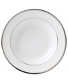 The classic, heirloom-quality Sterling dinnerware and dishes pattern by Wedgwood is designed for formal entertaining, in pristine white bone china banded with polished platinum.