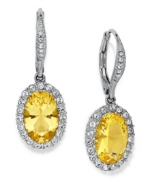 Canary yellow sings in these lever-back drop earrings from Eliot Danori. Crafted from silver-tone brass and cubic zirconia (3 ct. t.w.), and surrounded by sparkling accents, the earrings are a glamorous complement. Approximate drop: 3/4 inches.