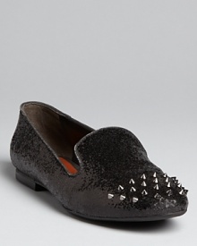 These SCHUTZ smoking flats add wow to a must-have silhouette, featuring glitter uppers covered with spiked studs.