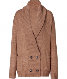 Luxurious cardigan in a fine, camel alpaca blend - Casual long silhouette with a V-neck and long sleeves - Fashionable rib trim - Double-breasted button placket and pockets - A hit because its top fashionable, classy and casual - Pair with leather pants, skinny jeans, a pencil skirt