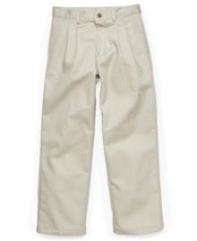 These uniform-friendly twill pants from Izod offer handsome style in a roomier package!