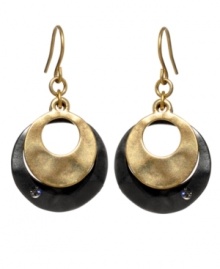 Futuristic fashion, by Kenneth Cole New York. Circular orbit drop earrings crafted from two rich hues of iridescent mixed metal accented with crystal details. Approximate drop: 1-1/2 inches.