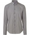 Anchor your wardrobe with classically stylish staples like this finely striped, silver grey Costume National cotton blend dress shirt - Slim, straight cut, with a touch of stretch for extra comfort - Button down style, with Kent collar and long sleeves - Rounded hem hangs slightly longer in the back - Seamlessly transitions from day to evening - Pair with suit trousers, chinos or denim