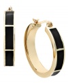 Add a palette that pops! Charter Club's chic hoop earring style receives a trendy touch with black enamel color blocking. Set in gold tone mixed metal. Approximate diameter: 1 inch.