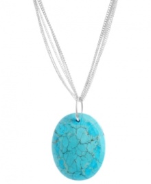 Pretty and precious. This silver-plated Kenneth Cole necklace is made of mixed metals and features a dramatic semi-precious turquoise oval pendant held up by several silver tone chains. Approximate length: 16 inches + 3 inch extender. Approximate drop: 2-1/2 inches.