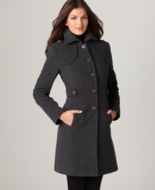 Kenneth Cole Reaction's wool coat features a streamlined style that keeps you warm without the bulk. Button tab details add a feminine touch to this cold weather staple. (Clearance)