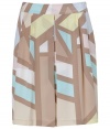 With a geometric print and soft pastel coloring, Steffen Schrauts pleated silk skirt is a contemporary-chic choice for spring - Flat waistband, pleated skirt, hidden back zip - Softly draped fit - Wear with a crisp white button-down and heels