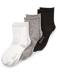 Made from organic cotton, these short socks from HUE come in wear-with-anything black, white and heather gray.