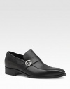 Leather loafer with double G ornament. Leather sole Made in Italy 