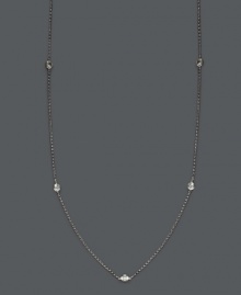 Add sparkle and shine by the inch. Trio by Effy Collection's stunning necklace features seven stations of round cut, bezel-set diamonds (5/8 ct. t.w.) strung from a delicate, 14k white gold chain. Approximate length: 24 inches.