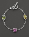 Sterling Silver berge bracelet with three gemstone stations. Designed by Judith Ripka.