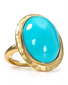 Build your look around bold baubles like this shapely gold-rimmed ring from Kenneth Jay Lane. With a turquoise topper, it's an on-trend way to get the blues.