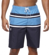 Striped style will help you standout in the waves with these swim trunks from Izod.