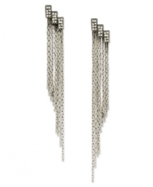 Fabulous in fringe. Bar III's linear earrings create a sleek silhouette, while crystal accents at the post add sparkle. Crafted in burnished silver tone mixed metal. Approximate drop: 3-1/2 inches.