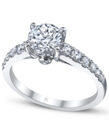 Tell a story with this symbolic style. This My Diamond Story engagement ring features a stunning, certified round-cut diamond at center with rows of smaller round-cut diamonds at the shoulders (1 ct. t.w.). Crafted in 18k white gold.