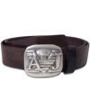 Keep up your style with this big Armani Jeans logo buckle belt.