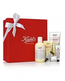 Rich in all-day hydration, Kiehl's cherished Creme de Corps products are ideal for luxuriously pampering dry skin. The collection includes includes Creme de Corps Nurturing Body Washing Cream (2.5 oz.), Creme de Corps Soy Milk & Honey Body Polish (6.8 oz.), Creme de Corps (8.4 oz.), Ultra Facial Cream (.25 oz.) and Powerful-Strength Line-Reducing Concentrate (0.17 oz.).