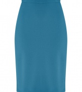 Sleek and chic, this easy to style pencil skirt from Schumacher is ultra-flattering without compromising comfort - Classic pencil silhouette, thin waistband, figure-enhancing back seaming details and slit, concealed back zip closure - Style with a tie-neck blouse, a blazer, and peep-toe pumps