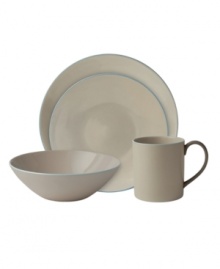 Less is more. Make a big statement with the minimalist shapes and sandstone shade of Nature's Canvas place settings by Wedgwood. Durable stoneware with turquoise trim and interior glaze adds cool, modern appeal to the main course.