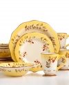 Turn an everyday meal into a Tuscan feast with Gibson's Tuscan Retreat dinnerware set inspired by the lush Italian countryside. Pieces feature a rustic leaf pattern and sunny yellow, green and red hues.