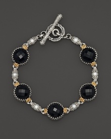 Faceted black onyx and pearls lend statement style to this sterling silver and 18K gold bracelet. From Konstantino.