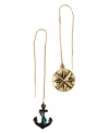 Discover new treasures! RACHEL Rachel Roy's eye-catching drop earrings feature a coin with star detail and an anchor with green accents. Crafted in worn gold tone and patina-plated mixed metal. Approximate drop: 2-1/2 inches and 2-1/4 inches.