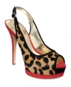 Pretty animal prints get some color on the Glenisa platform pumps by GUESS. These sexy slingback heels feature a leopard print upper with a brightly-colored contrasting platform and heel.