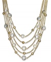 Levels of loveliness, by Alfani. This five-row illusion necklace boasts clear beads for added alure. Set in gold tone mixed metal. Approximate length: 18 inches + 3-inch extender. Approximate drop: 2-1/2 inches.