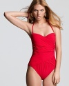 Channel vintage glamour in Gottex's lipstick-red strapless swimsuit. This confident style is designed to flatter and keep you looking effortlessly chic while you bask.