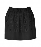 Stylish mini-skirt made ​.​.of a fine black wool-cashmere blend - Feminine pleats, elasticized waistband and embroidered detail - Sexy mini-length - Wear with a chic blouse and high heels, or an oversized top with flat booties for an edgy look