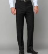 A crucial part of any man's wardrobe, this slim-fit flat front pant puts the comfort back into business corporate.