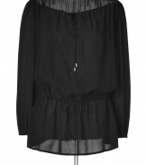 The traditional peasant blouse goes ultra-luxe with this chic silk version from Michael Kors - Wide bateau neckline with drawstring, long sleeves, drawstring waist, semi-sheer - Loosely draped silhouette - Style with slim jeans or a maxi skirt