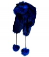 Super warm and equally eye-catching, Juicy Coutures faux fur hat is a bold way to show your style this winter - Snapped brim, black chord with matching pom-poms - Wear with a puffy parka and statement weather boots