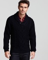 Casual, handsome, always on-trend, this soft, merino wool shawl collar sweater is an essential addition to any man's wardrobe.