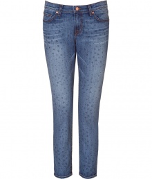 Channel the of-the-moment look with these whimsical star-printed cropped jeans from J Brand - Classic five-pocket styling, all-over star print, cropped silhouette, slim fit - Style with a billowy blouse, platform sandals, and a chain-detailed shoulder bag