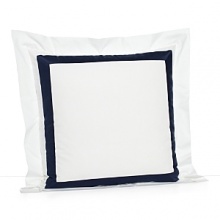 A classic navy sateen border trims this elegant sham by SFERRA, woven from super soft Egyptian cotton.