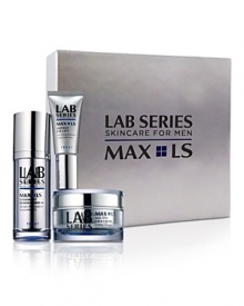 The anti-age system engineered for men to keep skin looking younger longer. This Lab Series Skincare for men MAX LS set includes: MAX LS Age-Less Face Cream 1.7 oz., MAX LS Instant Eye Lift 3.4 oz., MAX LS Overnight Renewal Serum 1.7 oz.