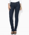 A chic skinny silhouette lends contemporary polish to Lauren Jeans Co.'s classic denim jean, rendered with a hint of stretch for a flattering fit.