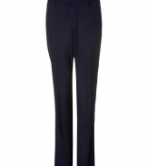 Sophisticated navy blue wool pinstriped pants - These stylish and versatile pants have a modern slim fit - Wear with a cashmere pullover and oxfords for updated office attire - Try with a blazer, t-shirt, and boots