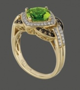 Envy-inducing green. Le Vian's stunning ring highlights a peridot center stone (2-1/10 ct. t.w.) surrounded by strips of round-cut white diamonds (1/5 ct. t.w.) and chocolate diamonds (1/8 ct. t.w.). Set in 14k gold. Size 7.