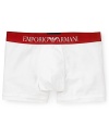 A bold logo waistband trims the subtly stylish cotton boxer brief from Emporio Armani.