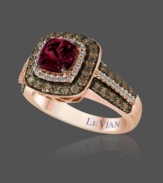 Add royal polish when you slip Le Vian's rich design on your finger. Crafted in luxurious 14k rose gold, ring highlights a square-cut garnet (1 ct. t.w.) surrounded by sparkling, round-cut white diamonds (1/6 ct. t.w.) and chocolate diamonds (5/8 ct. t.w.). Size 7.