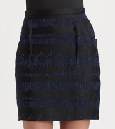 Graphically charged pattern and a wide, contrasting waistband join for a modern approach to the classic skirt. Elastic waistbandSlash pocketsExposed back zipperSilk liningAbout 21 long40% polyester/30% wool/15% cotton/11% viscose/2% polyamide/2% polyurethaneDry cleanImportedModel shown is 5'10 (177cm) wearing US size 2.