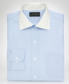 With a contrast collar, this Lauren by Ralph Lauren shirt gives your dress wardrobe a clean, crisp appearance.